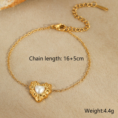 18k Gold Plated Necklace Bracelet Irregular Heart Pearl Earrings Gorgeous Jewelry Set