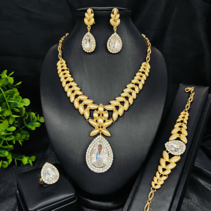 Vintage Jewelry Set 24k Gold Plated Necklace Diamond Bracelet Earrings Set