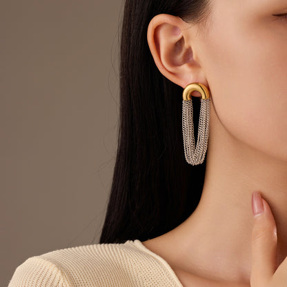 18k Gold Plated C-shaped Titanium Tassel Earrings