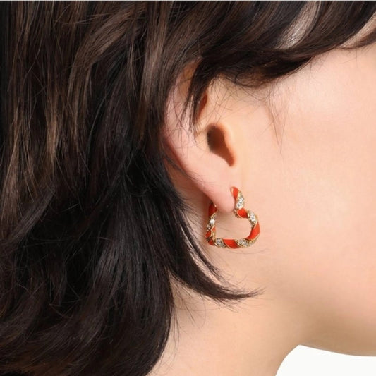 Gorgeous Enamel Heart Sparkling Earrings Hypoallergenic Vintage Jewelry
