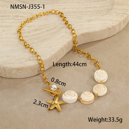 18k Gold Plated Titanium Steel Necklace Gorgeous Shell Jewelry