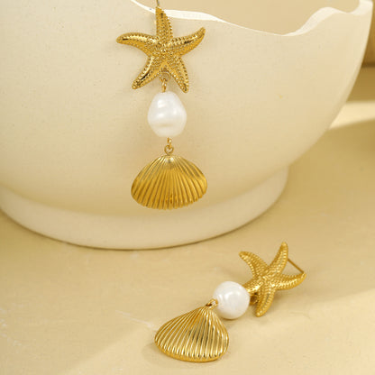 18k Gold Plated Starfish Drop Earrings Gorgeous Jewelry