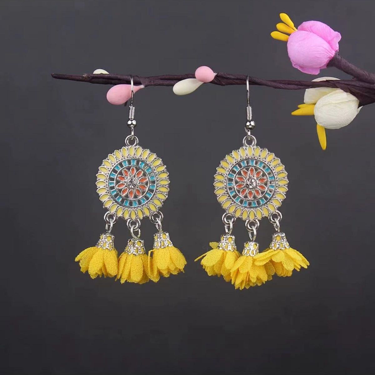 Vintage Jewelry Feather Tassel Earrings Bohemian Chandelier Earrings