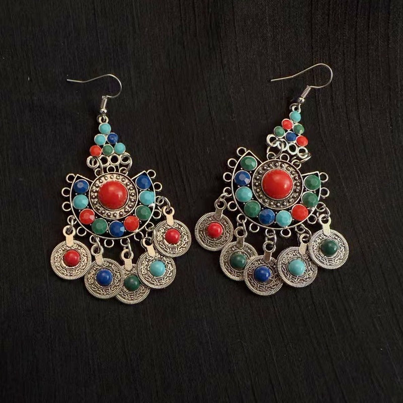 Vintage Jewelry Feather Tassel Earrings Bohemian Chandelier Earrings