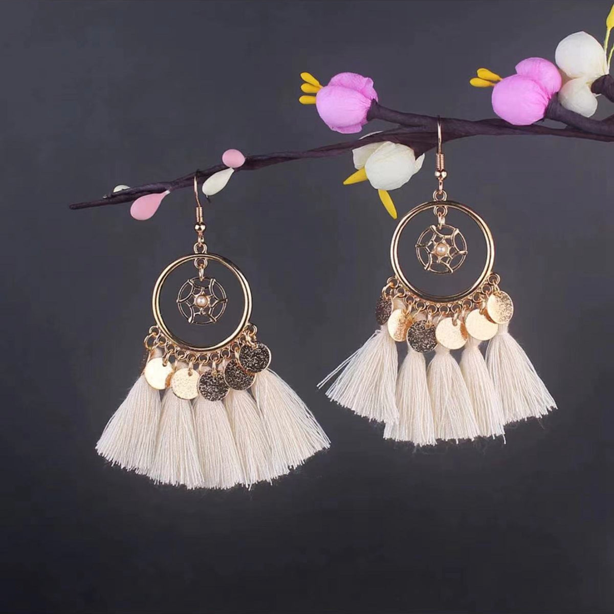 Vintage Jewelry Feather Tassel Earrings Bohemian Chandelier Earrings