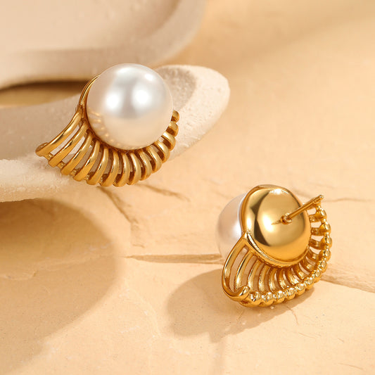 Vintage Elegant 18k Gold Plated Earrings Gorgeous Titanium Pearls Jewelry