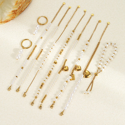 18k Gold Plated Pearls Bracelet Earrings Gorgeous Baroque Jewelry Set