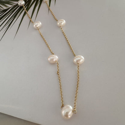 24K Gold Plated Hypoallergenic Brass Chain Freshwater Pearls Necklace