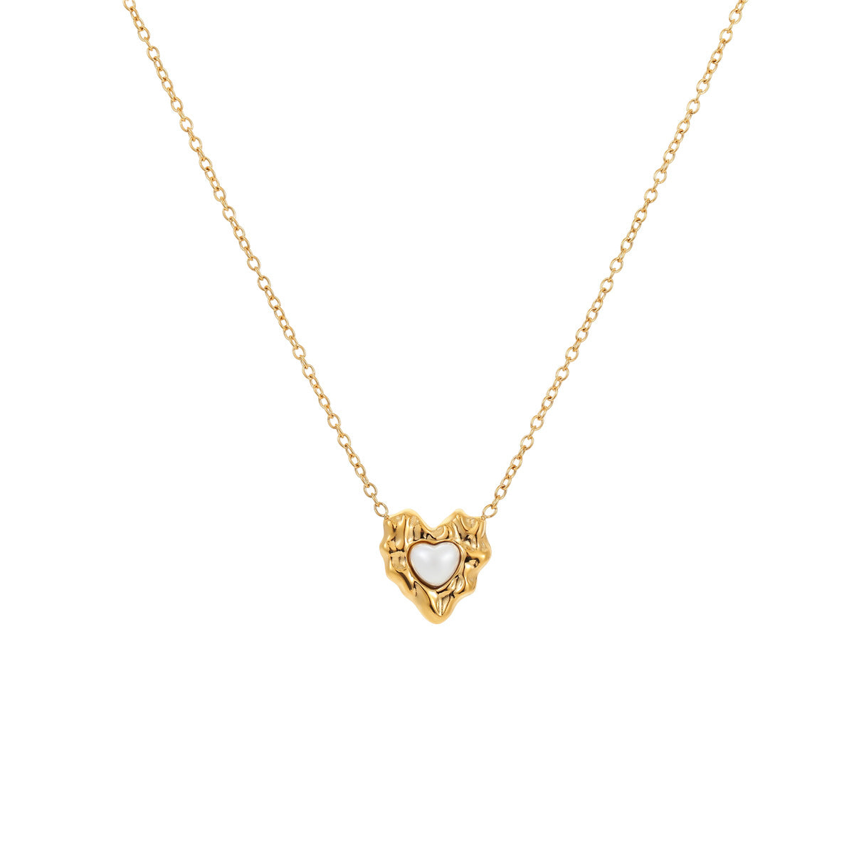 18k Gold Plated Necklace Bracelet Irregular Heart Pearl Earrings Gorgeous Jewelry Set