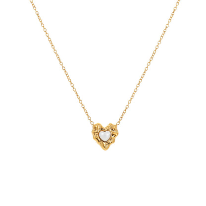 18k Gold Plated Necklace Bracelet Irregular Heart Pearl Earrings Gorgeous Jewelry Set