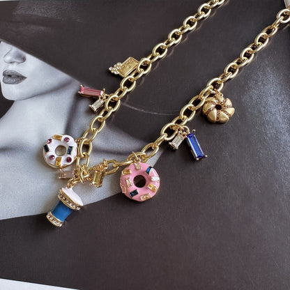 24K Solid Gold Plated Diamond Necklace With Ice Cream Donuts Pendant