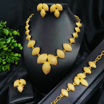 Vintage Jewelry Set 24k Gold Plated Necklace Diamond Bracelet Earrings Set