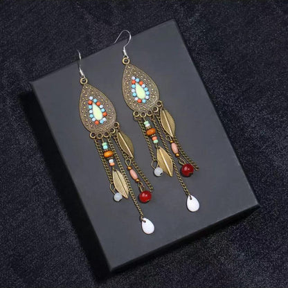 Vintage Jewelry Feather Tassel Earrings Bohemian Chandelier Earrings