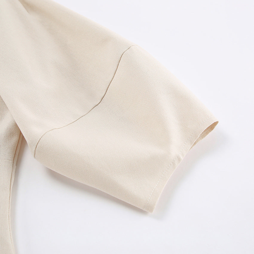 Backless Work It Bubble Sleeve Linen Midi Dresses