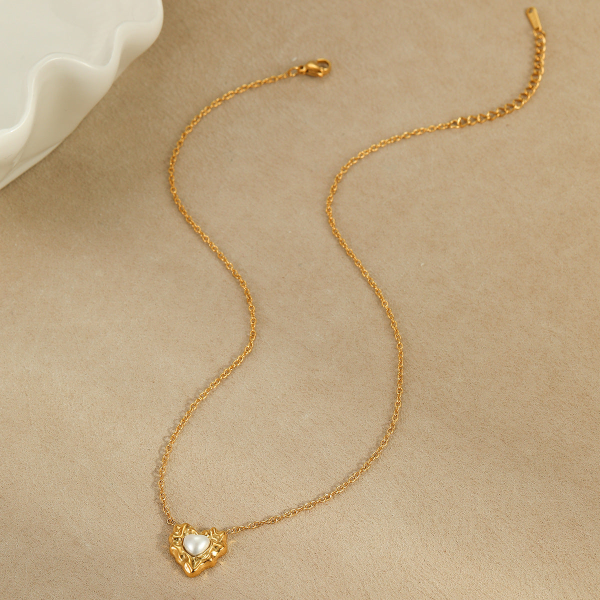 18k Gold Plated Necklace Bracelet Irregular Heart Pearl Earrings Gorgeous Jewelry Set