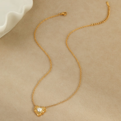 18k Gold Plated Necklace Bracelet Irregular Heart Pearl Earrings Gorgeous Jewelry Set