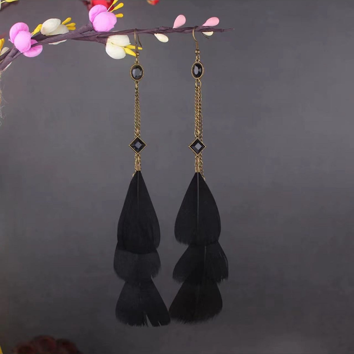 Vintage Jewelry Feather Tassel Earrings Bohemian Chandelier Earrings