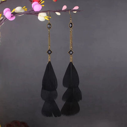 Vintage Jewelry Feather Tassel Earrings Bohemian Chandelier Earrings
