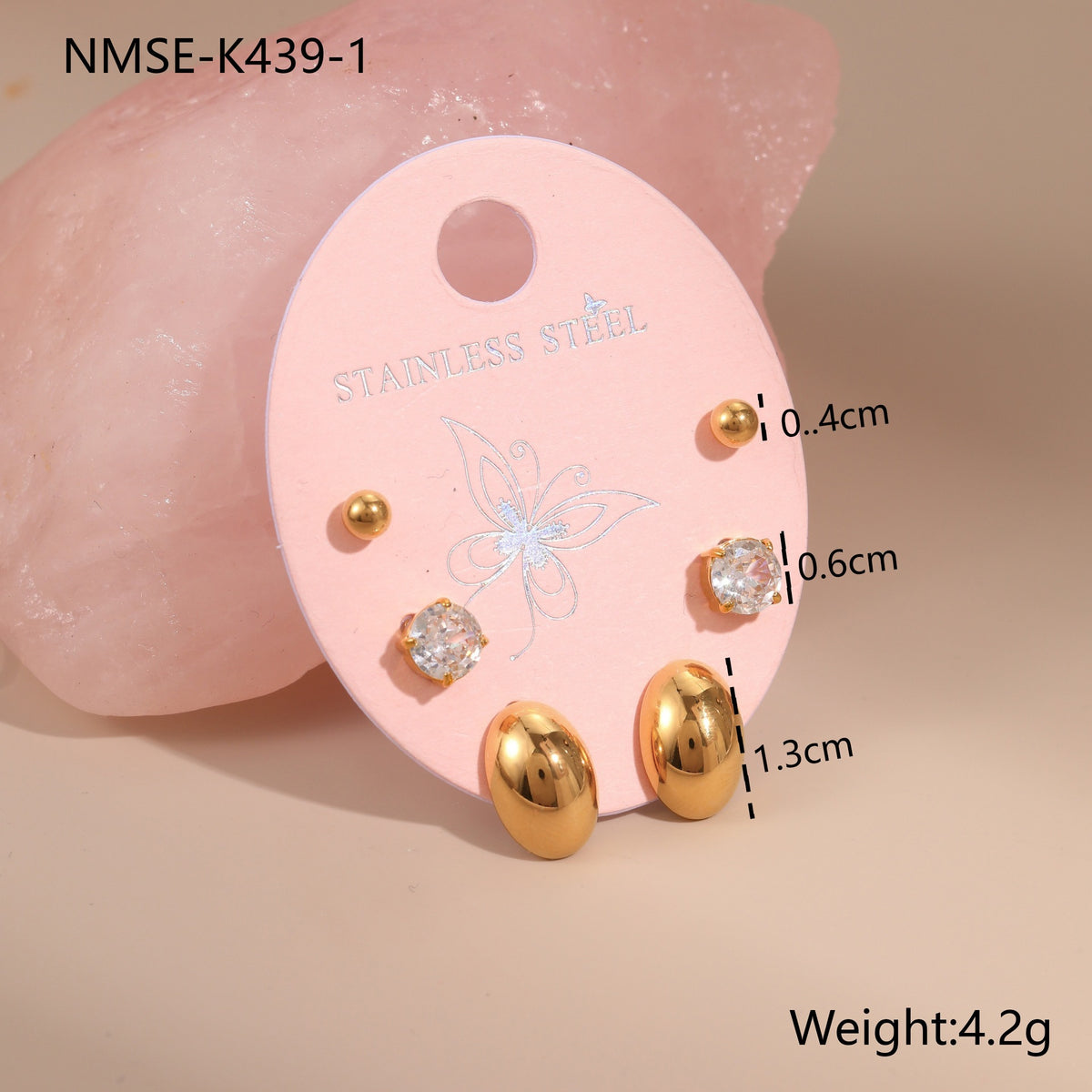18k Gold Plated Diamonds Stainless Earrings Gorgeous 3-In-1 Jewelry Set