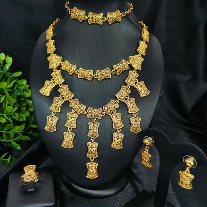 Vintage Jewelry Set 24k Gold Plated Necklace Diamond Bracelet Earrings Set