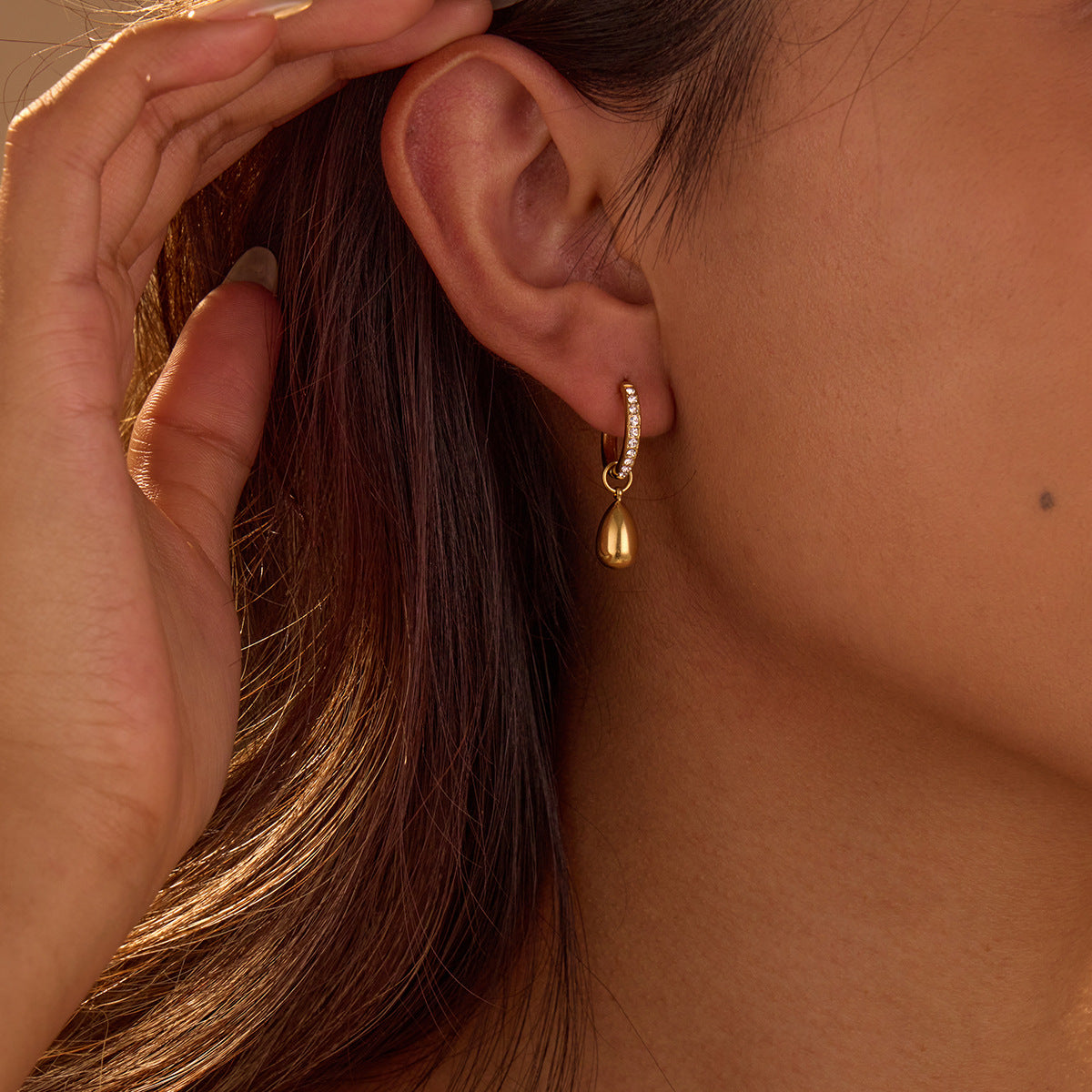18k Gold Plated Diamond Huggie Earrings