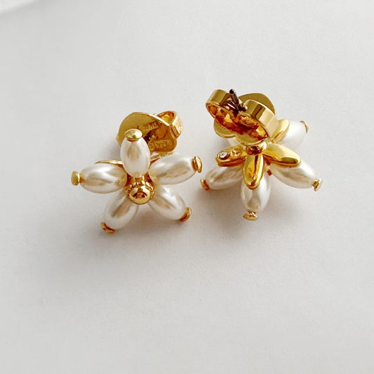 24k Gold Plated Pearls Flower Earrings