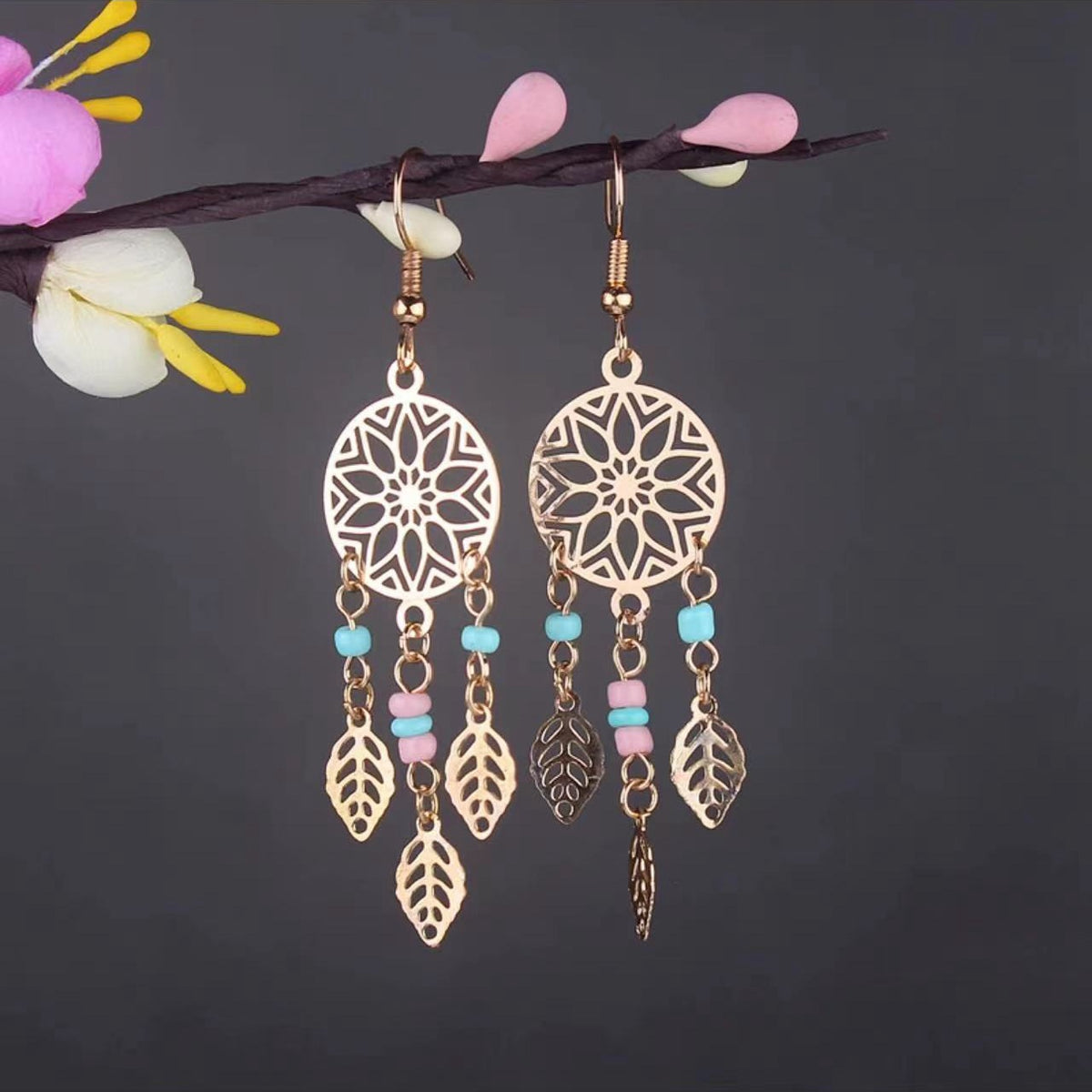 Vintage Jewelry Feather Tassel Earrings Bohemian Chandelier Earrings