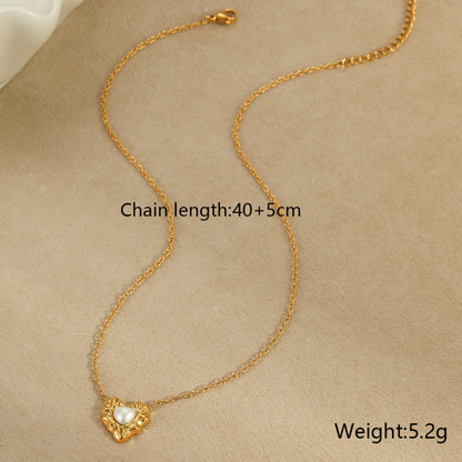 18k Gold Plated Necklace Bracelet Irregular Heart Pearl Earrings Gorgeous Jewelry Set