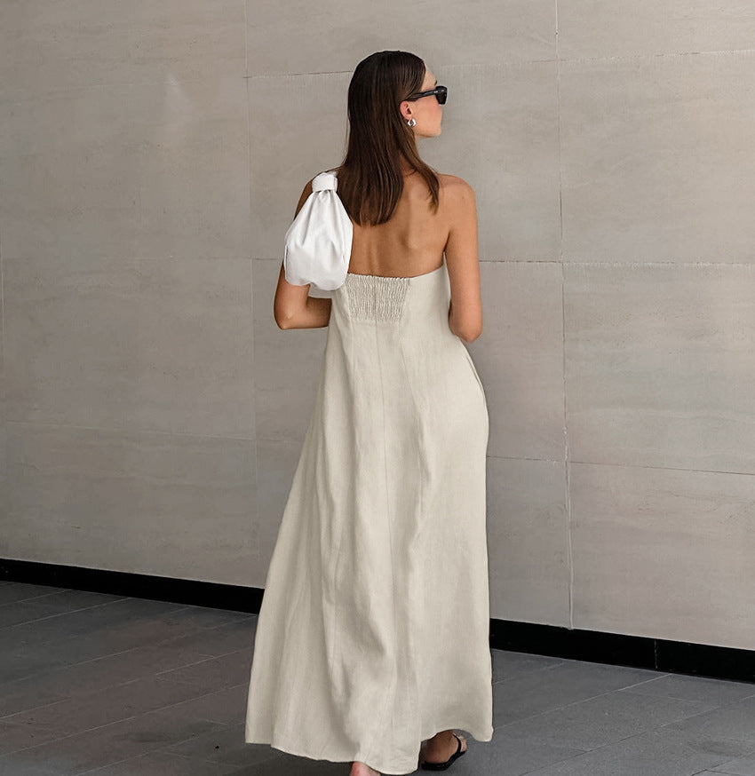 Backless Vacation Tube Top Linen Midi Maxi Dresses
