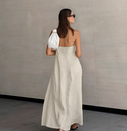 Backless Vacation Tube Top Linen Midi Maxi Dresses