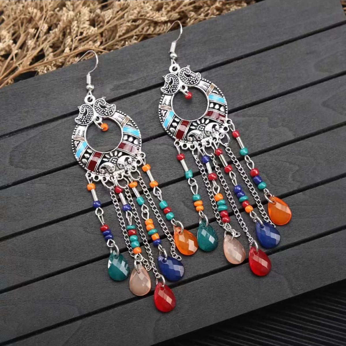 Vintage Jewelry Feather Tassel Earrings Bohemian Chandelier Earrings