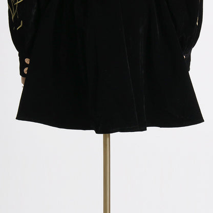Velvet Wheat Embroidery Mini Dresses