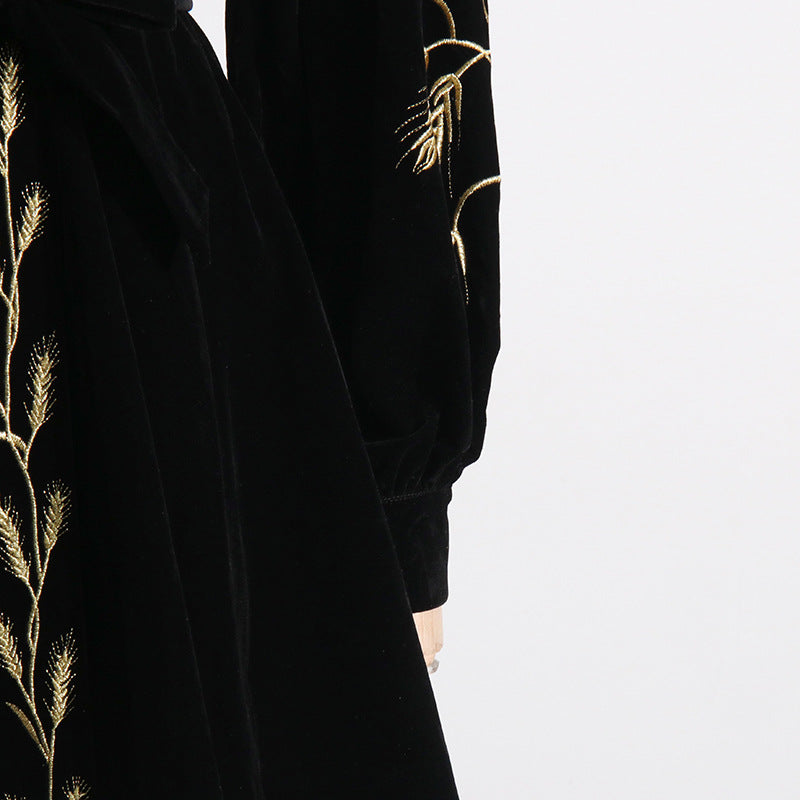 Velvet Wheat Embroidery Mini Dresses