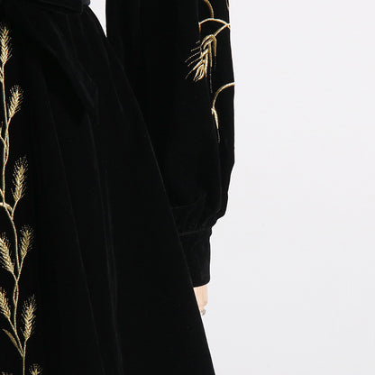 Velvet Wheat Embroidery Mini Dresses
