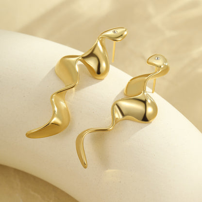 18k Gold Plated Snake Drop Earrings Gorgeous Jewelry