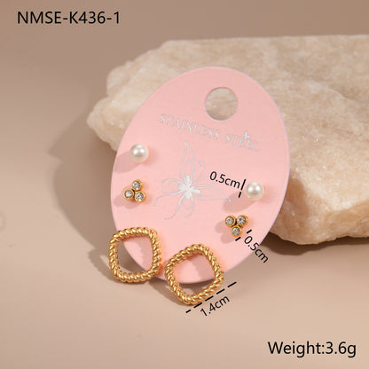 18k Gold Plated Diamonds Stainless Earrings Gorgeous 3-In-1 Jewelry Set