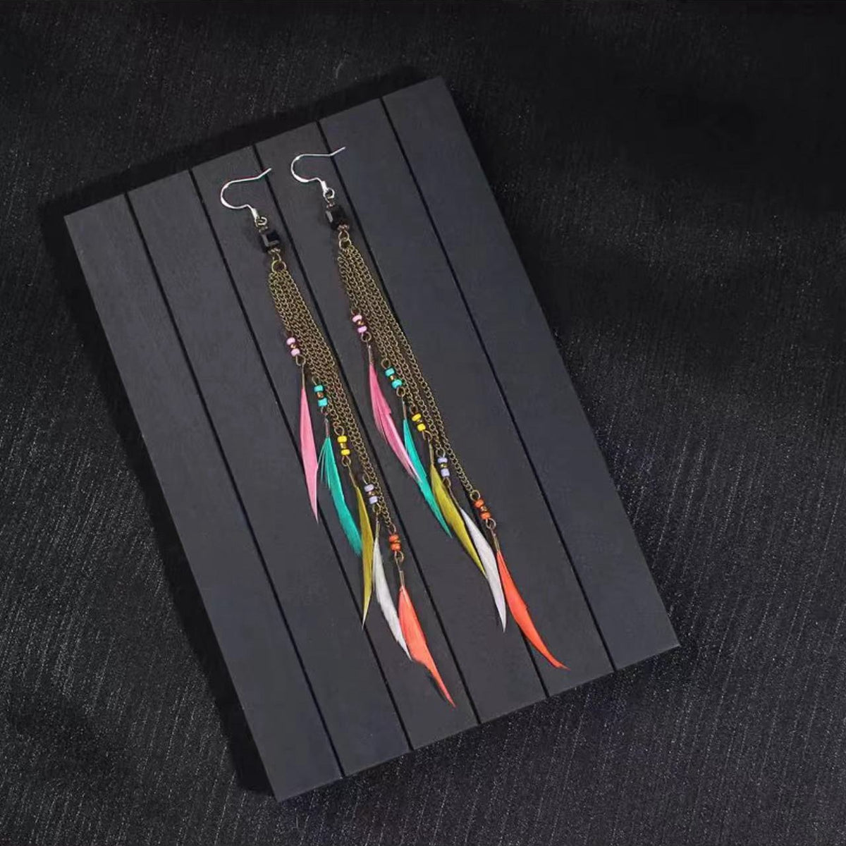 Vintage Jewelry Feather Tassel Earrings Bohemian Chandelier Earrings