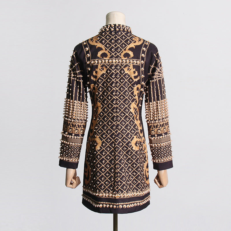 Party Turtleneck Beaded Floral Bodycon Mini Dresses