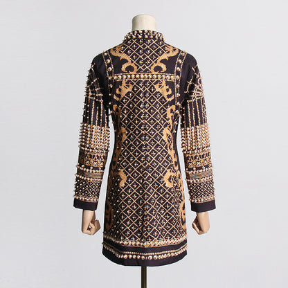 Party Turtleneck Beaded Floral Bodycon Mini Dresses