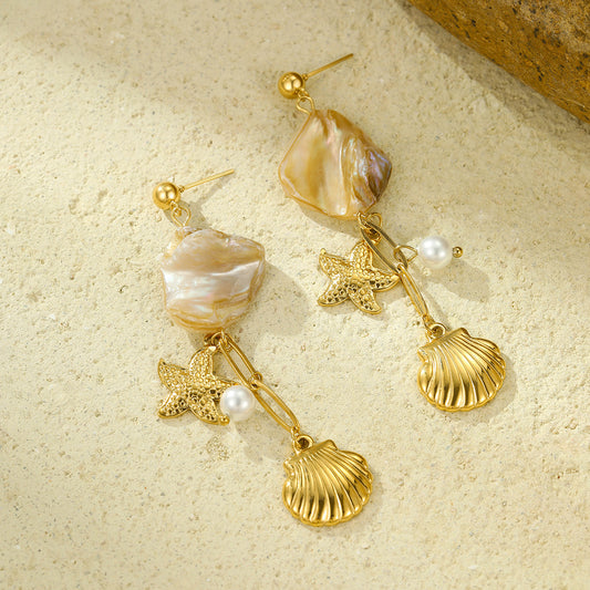18k Gold Plated Titanium Steel Earrings Gorgeous Shell Jewelry