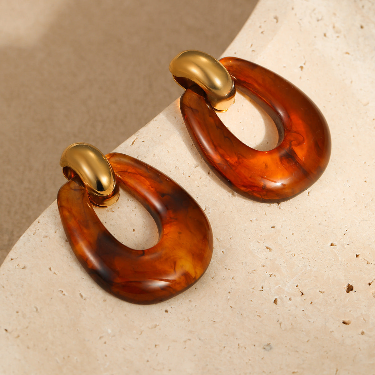 18k Gold Plated Resin Hoops Earrings Gorgeous Titanium Jewelry