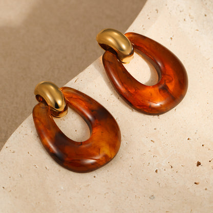 18k Gold Plated Resin Hoops Earrings Gorgeous Titanium Jewelry
