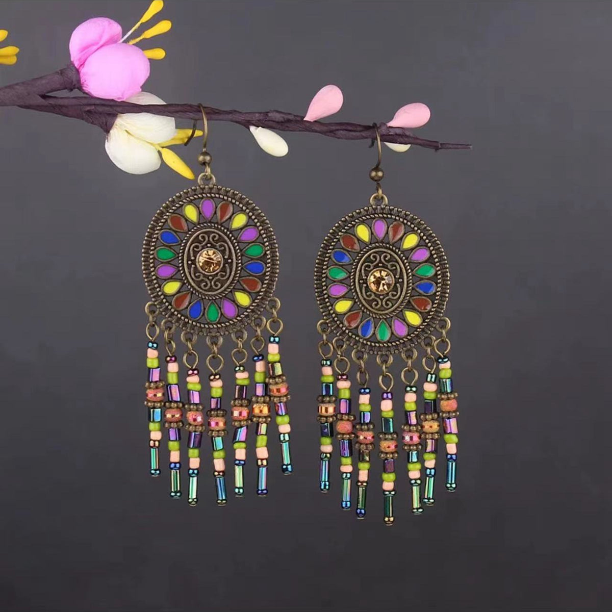 Vintage Jewelry Feather Tassel Earrings Bohemian Chandelier Earrings