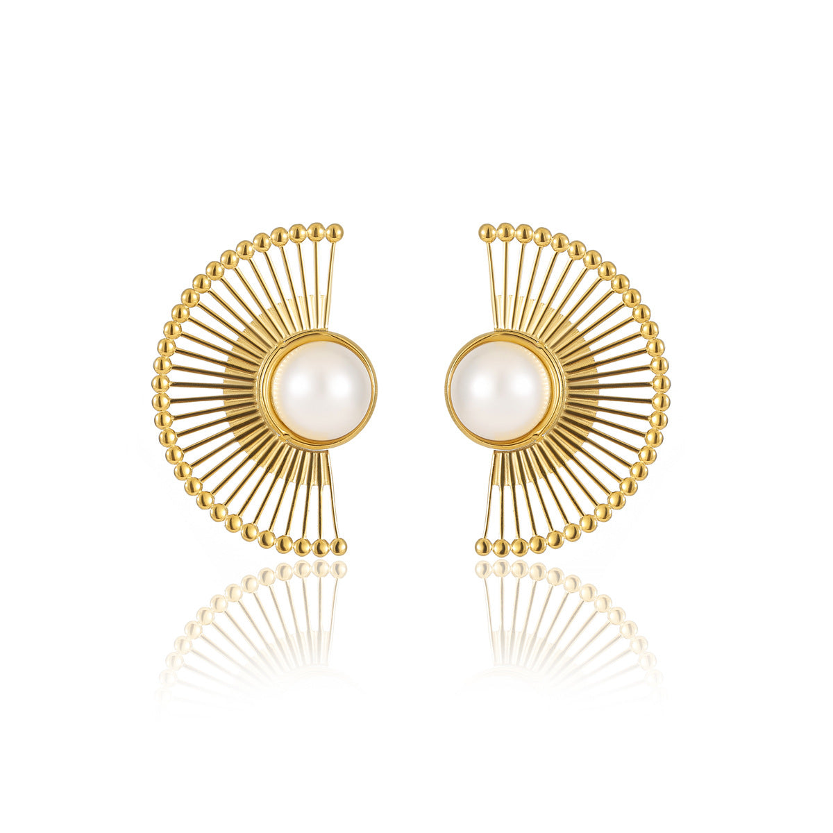18k Gold Plated Scalloped Pearl Stainless Steel Earrings