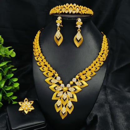 Vintage Jewelry Set 24k Gold Plated Necklace Diamond Bracelet Earrings Set