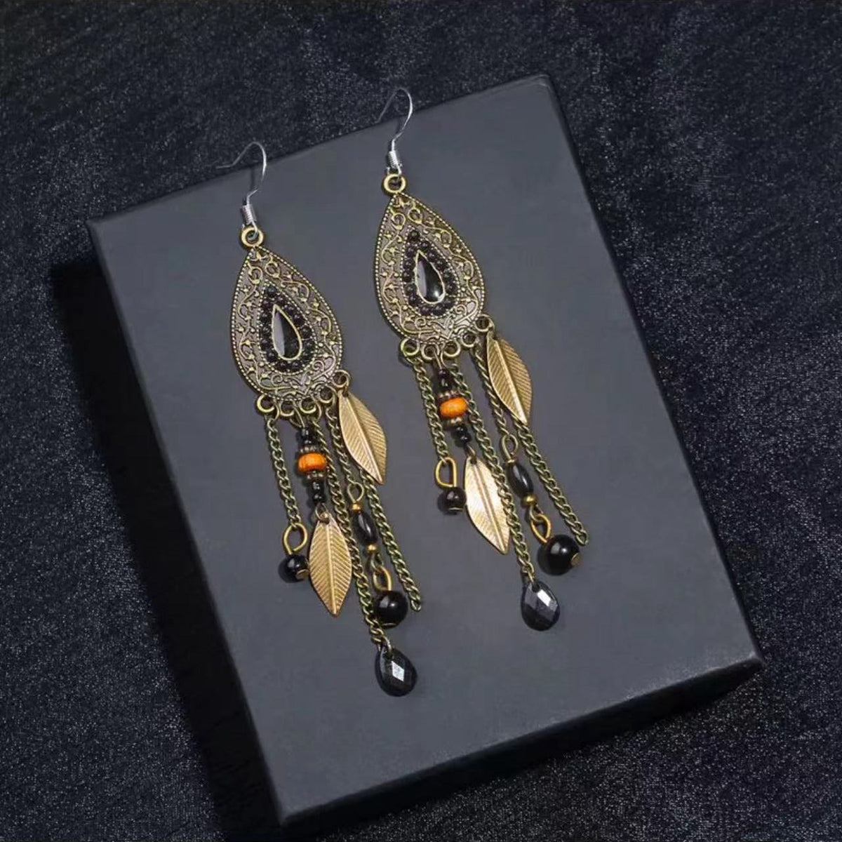 Vintage Jewelry Feather Tassel Earrings Bohemian Chandelier Earrings