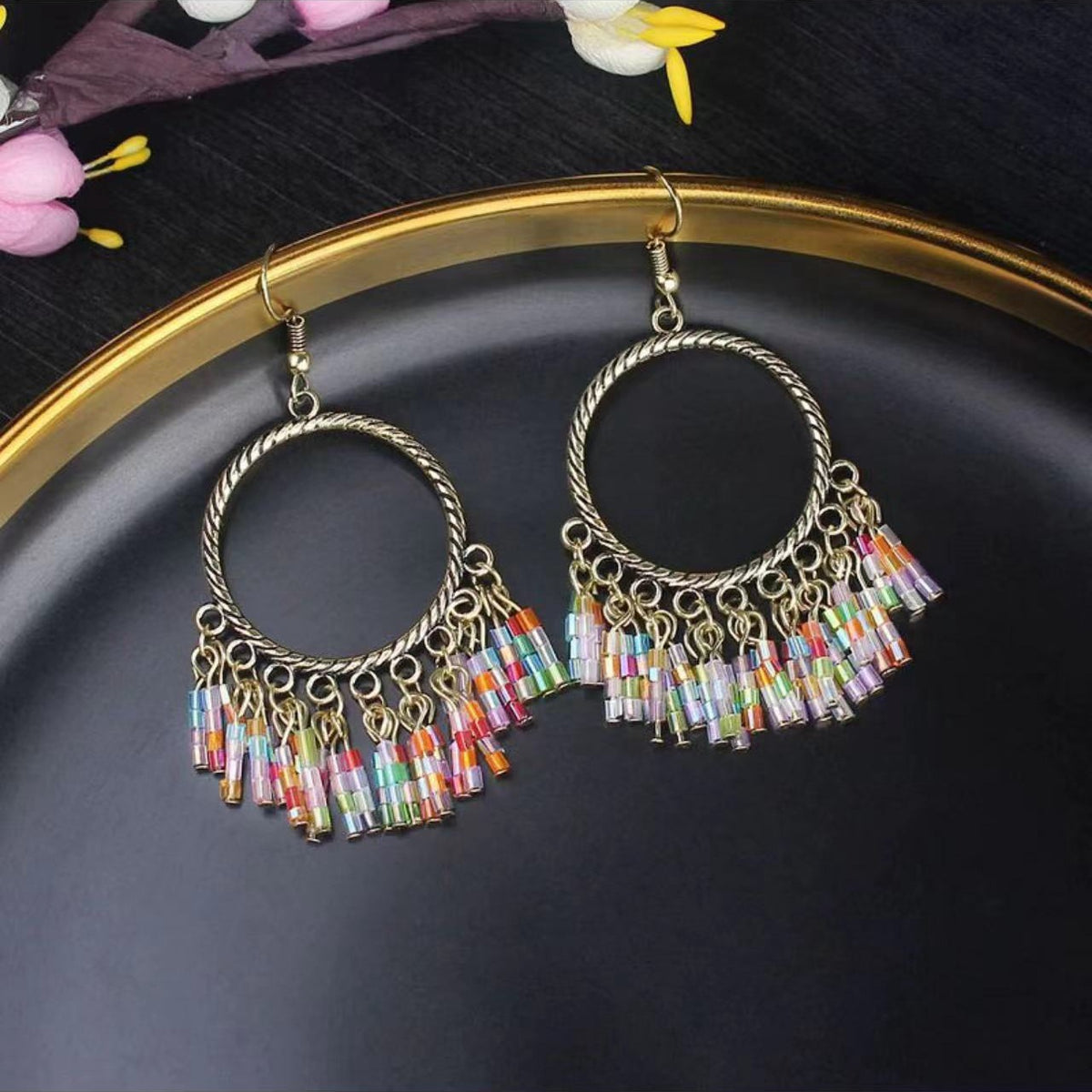Vintage Jewelry Feather Tassel Earrings Bohemian Chandelier Earrings