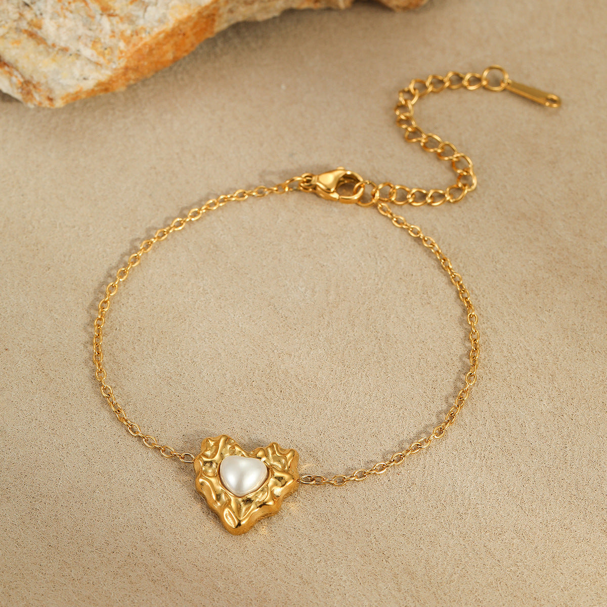 18k Gold Plated Necklace Bracelet Irregular Heart Pearl Earrings Gorgeous Jewelry Set