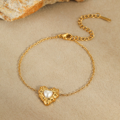 18k Gold Plated Necklace Bracelet Irregular Heart Pearl Earrings Gorgeous Jewelry Set