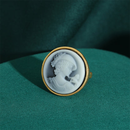 Vintage Copper Mother of Pearl Diamond Rings Queen Cameo